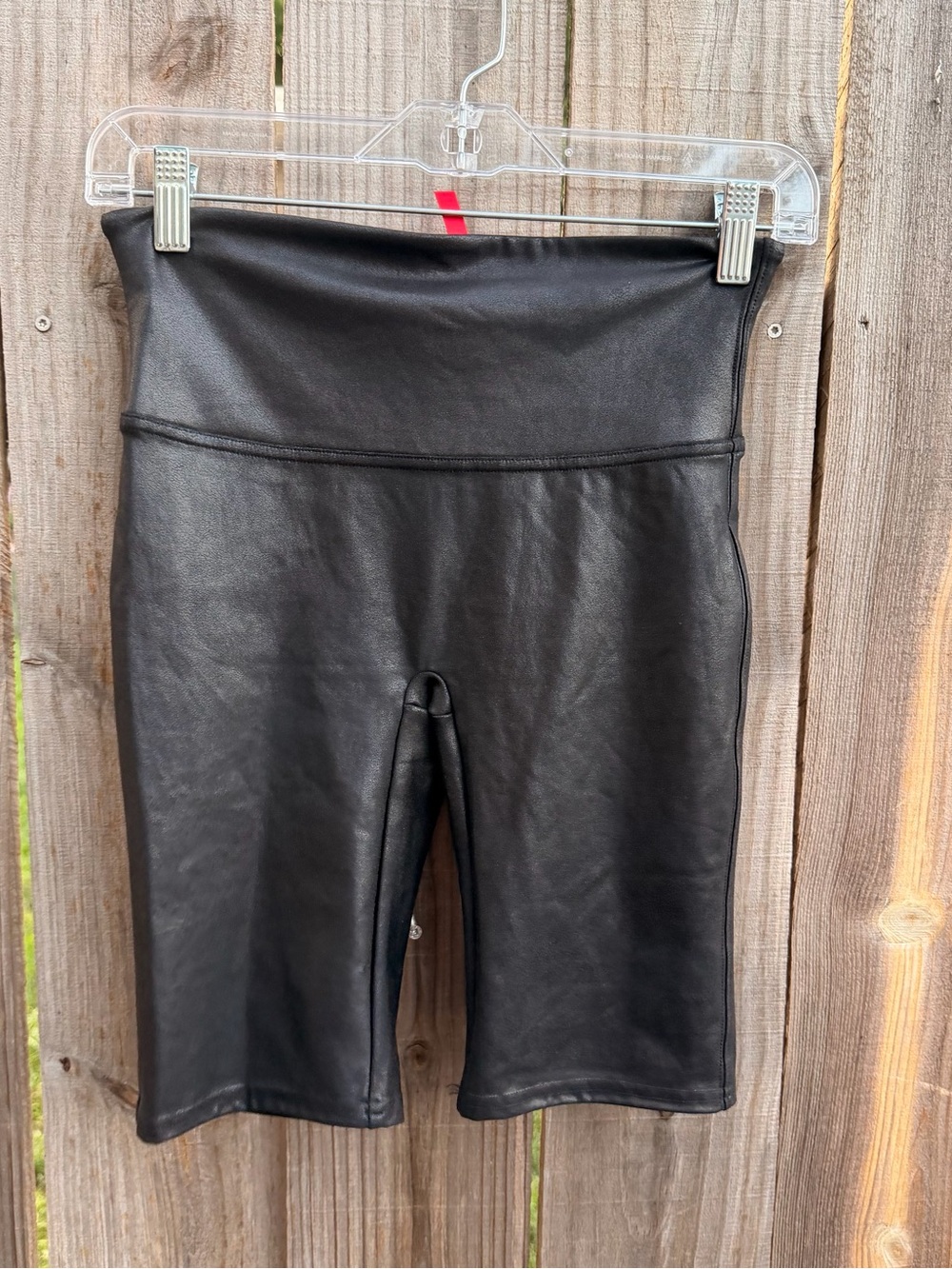 SPANX Black Faux Leather High-Rise Bike Shorts